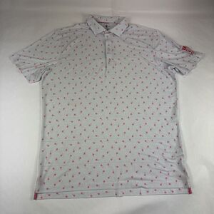 Johnnie O Top Shelf Palm Springs Polo Mens Sz L Azalea Floral Striped Golf Shirt